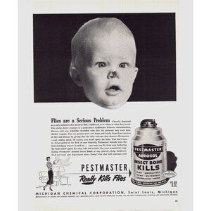 1950 Pestmaster Insect Bomb Pest Control Vintage Print Ad Baby Boy 50s Wall Art